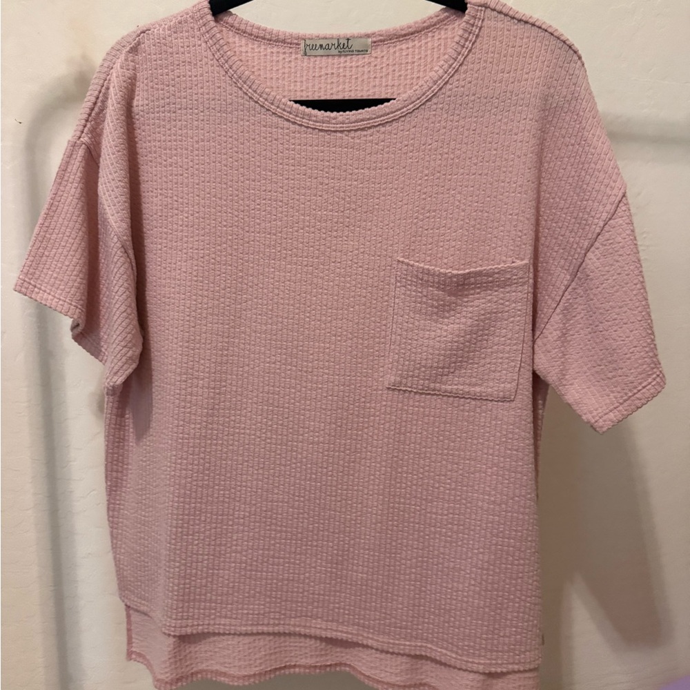 Flying Tomato Light Pink Textured Short Sleeve Top